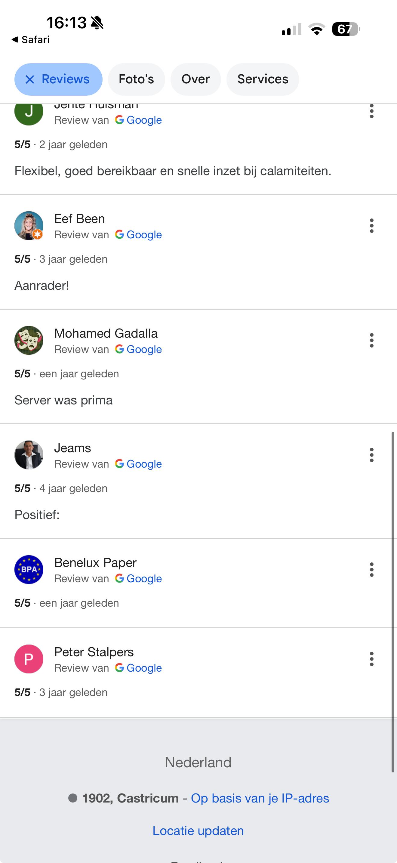 Google Review screenshot 5 sterren